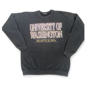 Vintage 90s Black University Of Washington Logo Sweatshirt Lightweight Academia